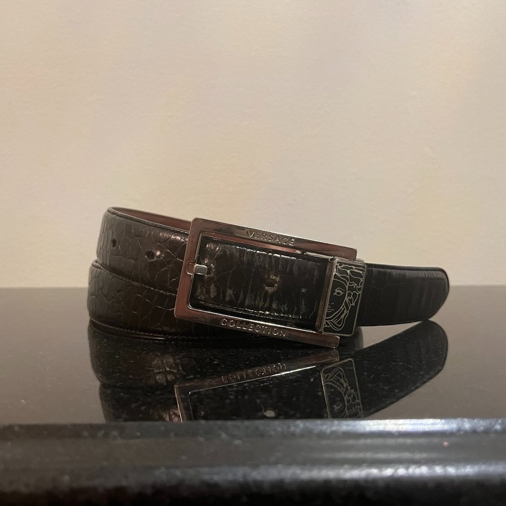 Vintage Alligator Leather Belt with Versace Buckle